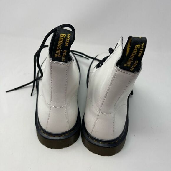 Doc Martens White Smooth Combat Leather Lace Up Ankle Boots Size 11 - Picture 3 of 7